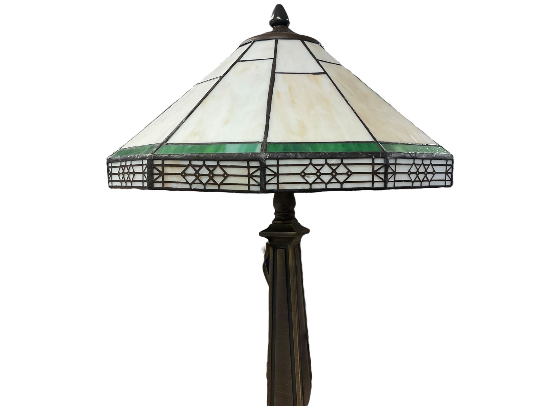 Pair of Tiffany style lamps with geometric patterns, H52cm