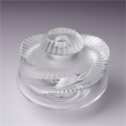 Lalique 'Baptiste' clear and frosted glass scent bottle H6cm and another Lalique 'Palmette' scent bottle H11cm both inscribed 'Lalique, France' (2) 