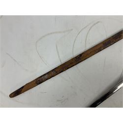 George V British Army 1897 pattern officers sword with plain 82cm fullered steel blade, pierced  basket hilt with George V cypher and wire bound leather grip with chequered backstrap; in leather covered field service scabbard L101cm overall; and another officer's sword in relic condition lacking scabbard (2)