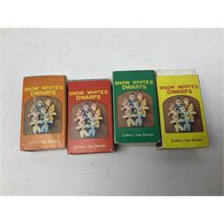 Twenty-six 1970s miniature Beanie matchbox dolls - Donald Duck with Huey, Dewey and Louie; seven dwarfs from Snow White (plus additional Happy); three Rescue Squad; two Cutie Fruitie; four animals; two Black/White series; Micetto; Orsetto Panda; and Uncle Scrooge; all boxed (26)