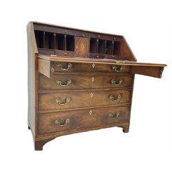 George III mahogany bureau, fall front above four drawers