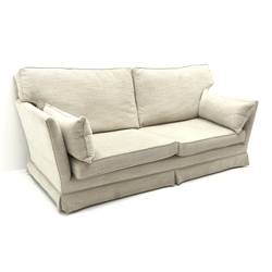  Three seat sofa upholstered in natural fabric (W210cm)  and matching armchair (W96cm)  