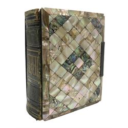 Victorian photograph album, the front decorated with mother of pearl and abalone 