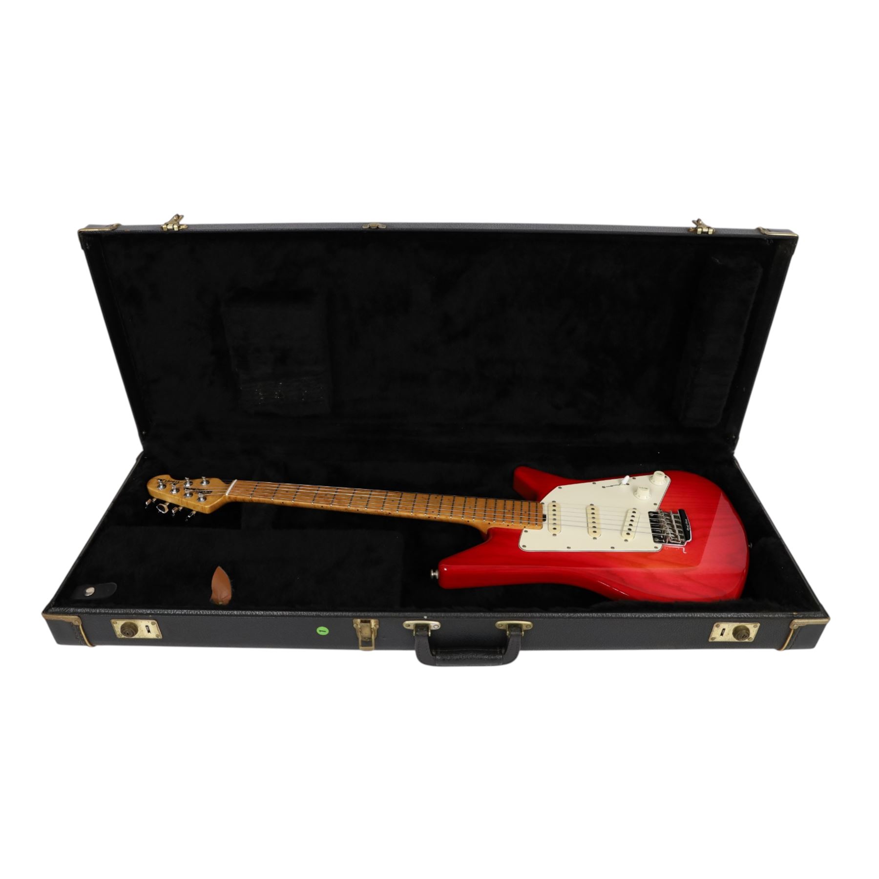 Ernie Ball Music Man Albert Lee signature guitar in pink burst finish, circa 1993, serial no. 94557, L92cm, in fitted hard case