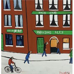 William Findley Burns (Northern British 1949-): 'Mill Workers' 'Going Home' and 'Going for a Pint' three oils on canvas signed, titled verso max 40cm x 30cm (3)
