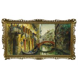 Italian Impressionist School (Mid-20th century): Venetian Canal Scene with Gondoliers, oil on board signed 58cm x 118cm