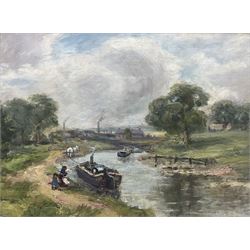 English School (Early 20th century): Canal Scene, oil on canvas unsigned 29cm x 40cm