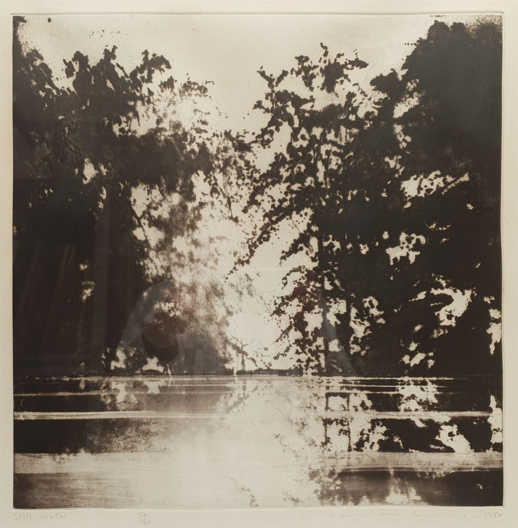 Norman Ackroyd CBE RA (British 1938-): 'Still Water', aquatint signed titled numbered 54/90 and dated 1982 in pencil 41cm x 41cm