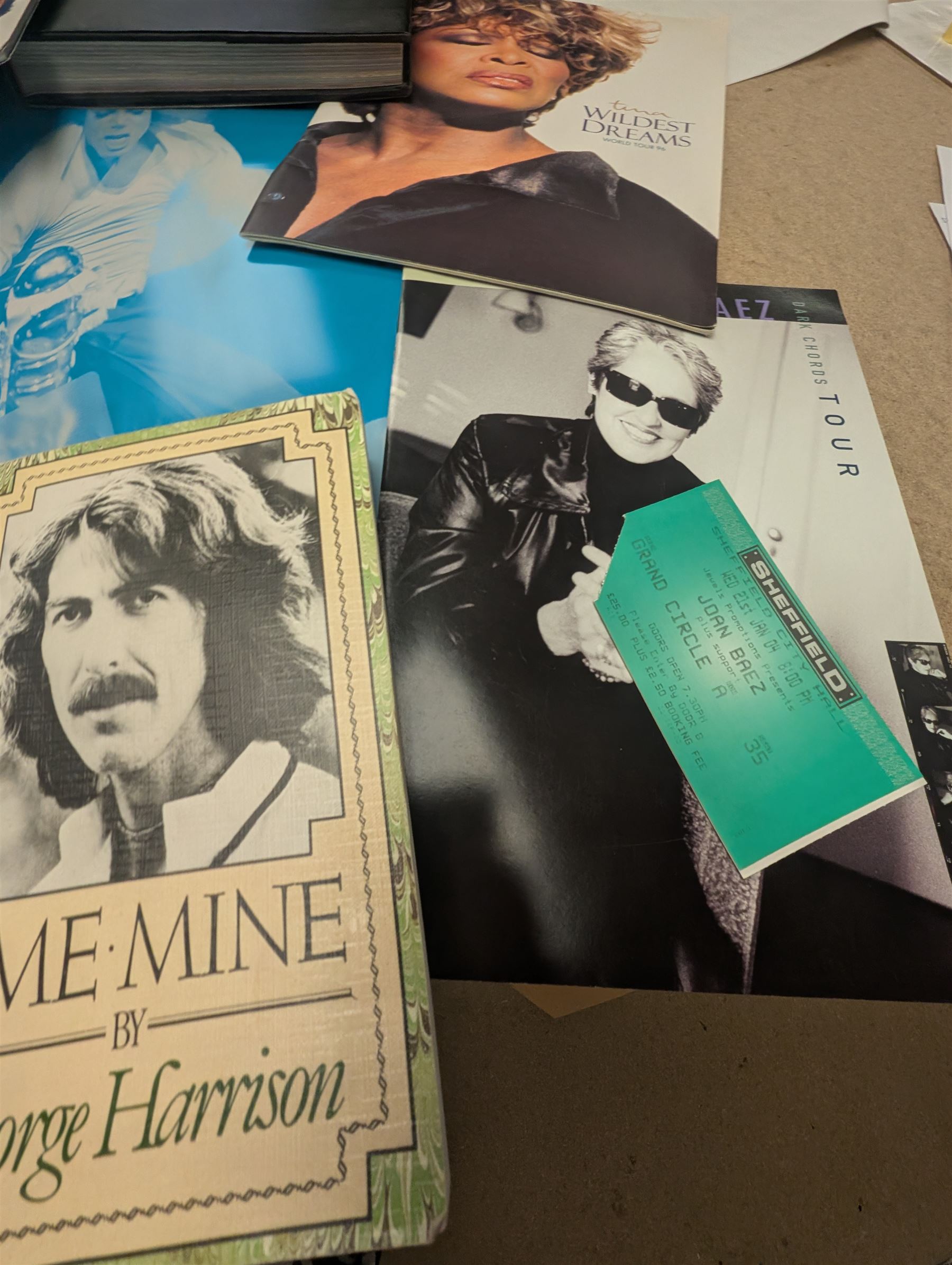 Music memorabilia, comprising signed photographs, including Leo Sayer and Suzie Quattro,  tour programmes, including Rod Stewart and Tina Turner, U2 book, two metal Michael Jackson posters and photographs 