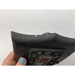 Terry Pratchett Discworld plaques, designed by Clarecraft, comprising 'the First Discworld Event Clarecraft August 95', the collectors guild joining shield, the fools guild DW99C, the seamstresses guild DW98C, the musicians guild DW00C together with 'Door of the mended drum' wall hanging DW17. 