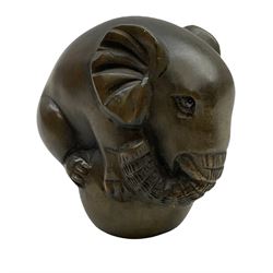 Netsuke in the form of an elephant, signed to base