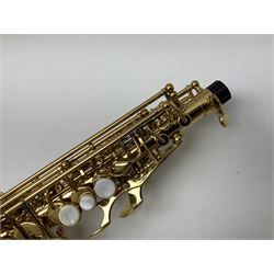 Trevor James The Horn Classic II brass straight soprano saxophone, serial no.T1255; in lightweight carrying case with accessories