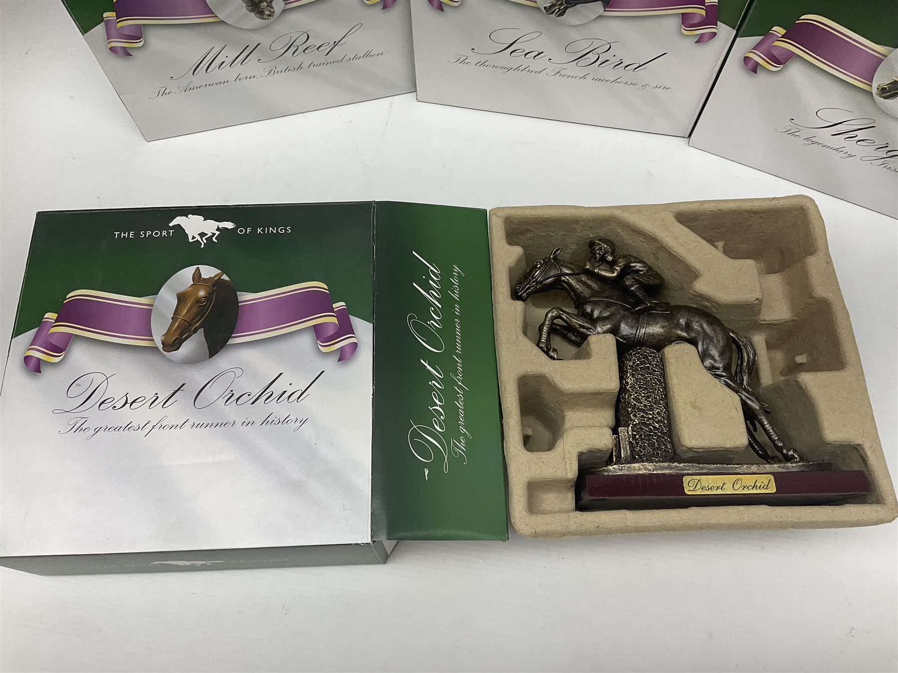 Atlas Editions pewter racehorses, to include Sea Bird, Kauto star etc  