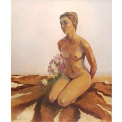 A Webber (British 20th century): 'Sarah’s Bouquet', oil on canvas signed and dated 1983, titled on the stretcher verso 50cm x 60cm