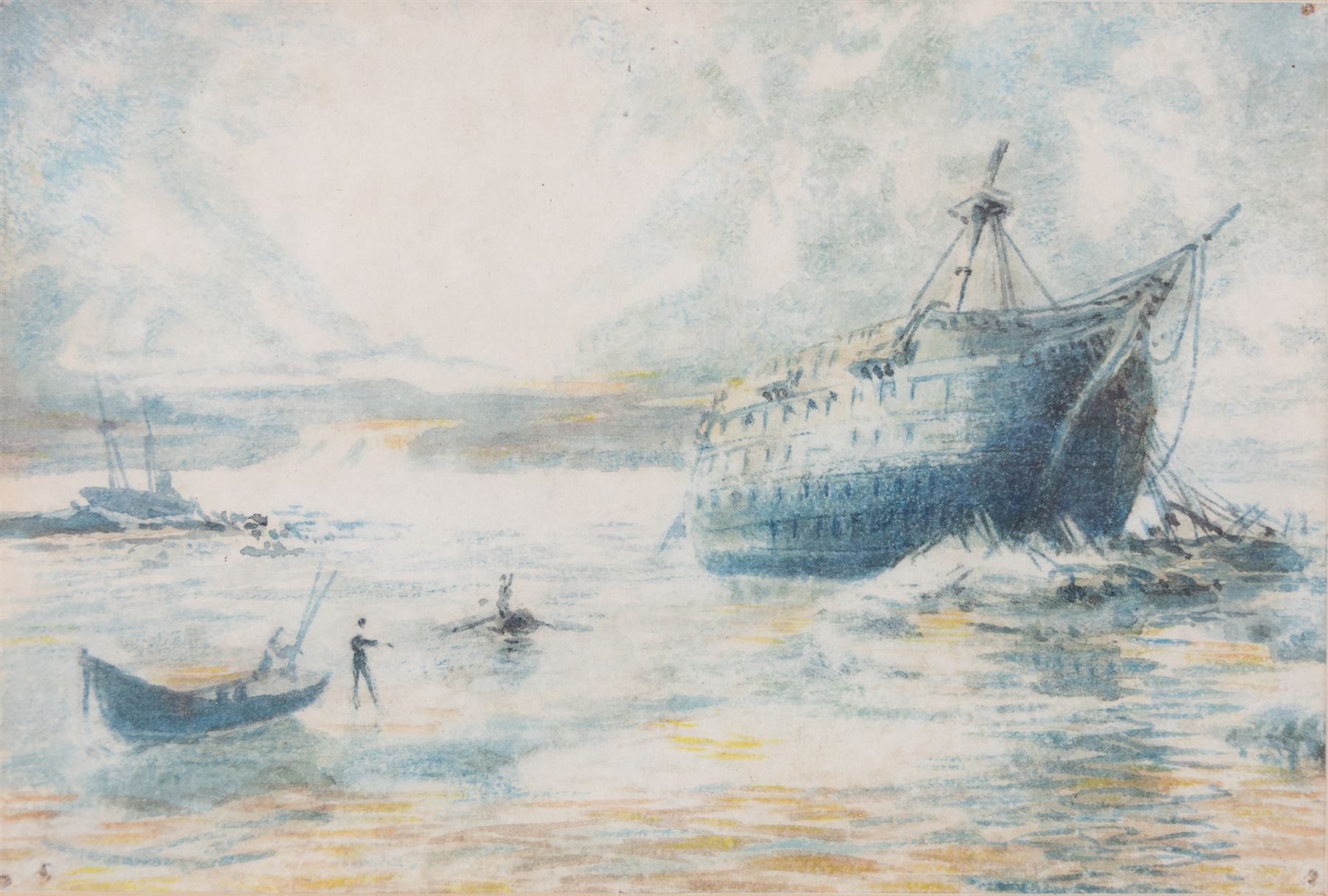 Attrib. William Lionel Wyllie (British 1851-1931): 'Hulks', watercolour unsigned, inscribed verso 'unsigned and for reproduction', 10cm x 15cm 