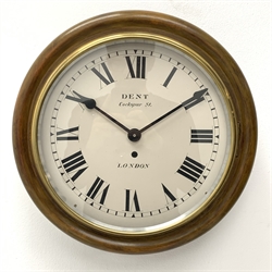 20th century circular stained beech cased dial clock, Roman dial inscribed 'Dent Cockspur St. London', fitted with quartz movement, D38cm