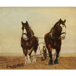 Marjorie Eileen Burton (British 1919-2012): Horse Drawn Plough, oil on canvas signed and dated 1976, 50cm x 60cm