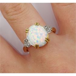 Silver-gilt opal and cubic zirconia ring, stamped Sil