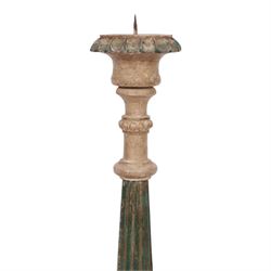 Indian Kerala carved wooden pricket candlestick, H71cm 
