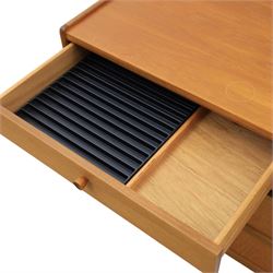 Nathan - 'Squares' low media sideboard, rectangular top over two drawers, above signature square panelled cabinet doors revealing storage for records, on a recessed base