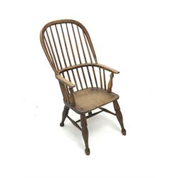 19th century ash and elm stick back Windsor chair, turned supports