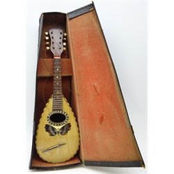  Late 19th century Italian rosewood lute back mandolin by Luigi Poppi, cased  