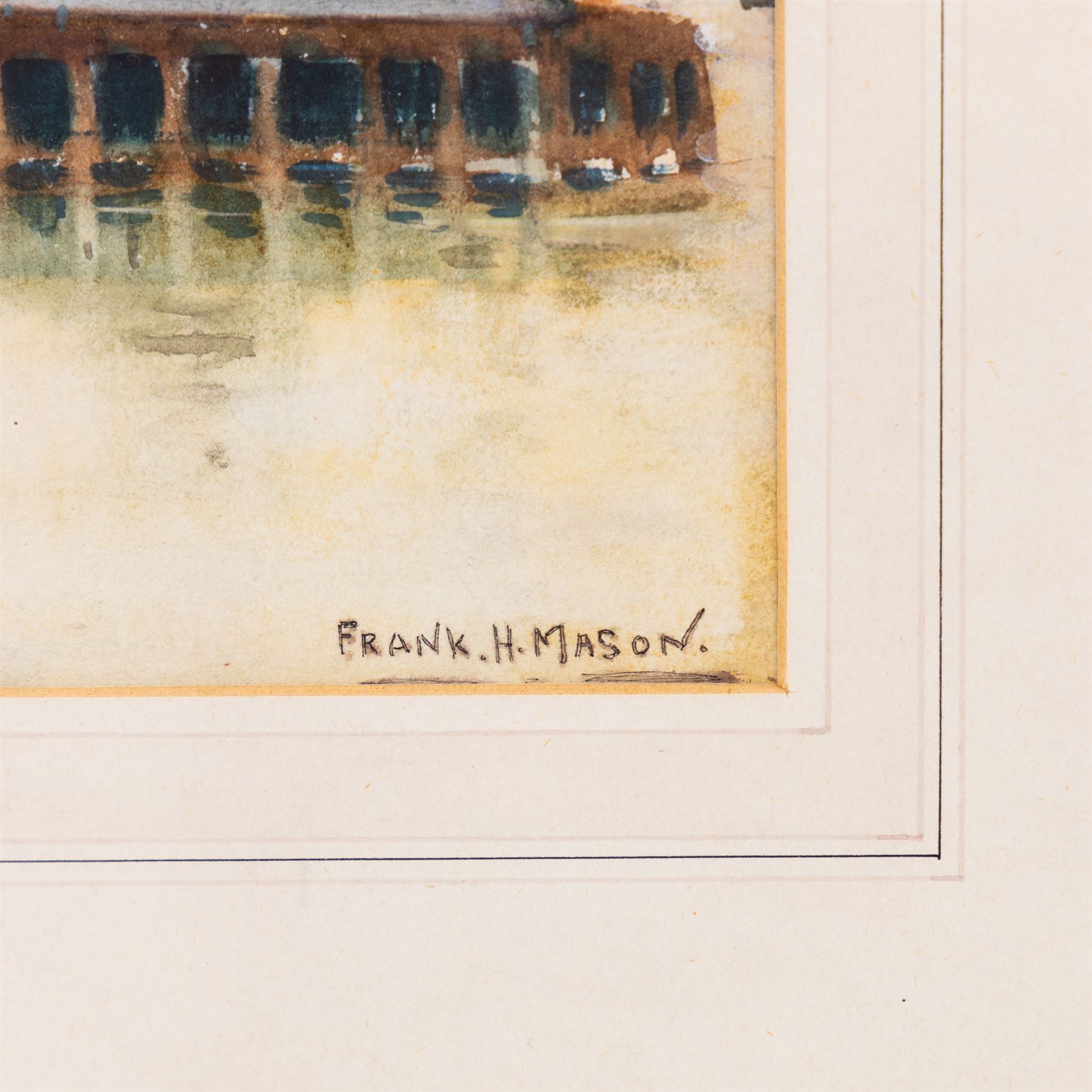 Frank Henry Mason (Staithes Group 1875-1965): 'Newcastle-on-Tyne - The Two Bridges', watercolour signed 15cm x 26.5cm 
Notes: later reproduced as a postcard by J J Longhurst, sold together with a framed example.