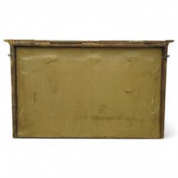 Early 19th century Regency giltwood and gesso overmantel mirror, rectangular plate within a black inner border, form with stepped cornice above a frieze carved with shell and foliate motifs, flanked by swell turned fluted pilasters with applied anthemion decoration