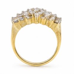 Iliana 18ct gold diamond Ballerina ring, nine round brilliant cut marquise set diamonds, with three rows of tapered baguette cut diamonds set either side, stamped, total diamond weight 1.00 carat