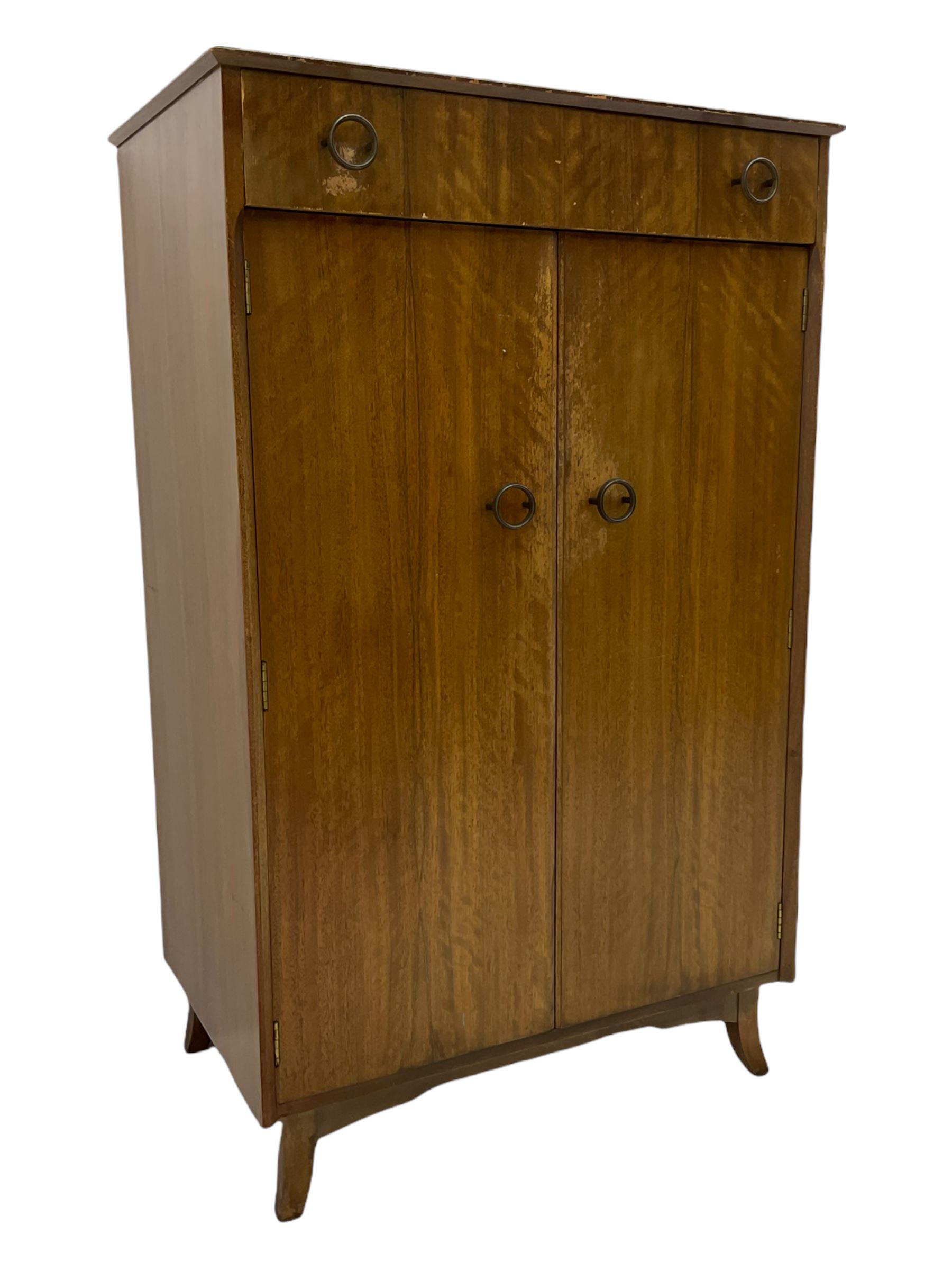 Retro sapele mahogany dressing table with sliding mirror compartments, and matching tallboy