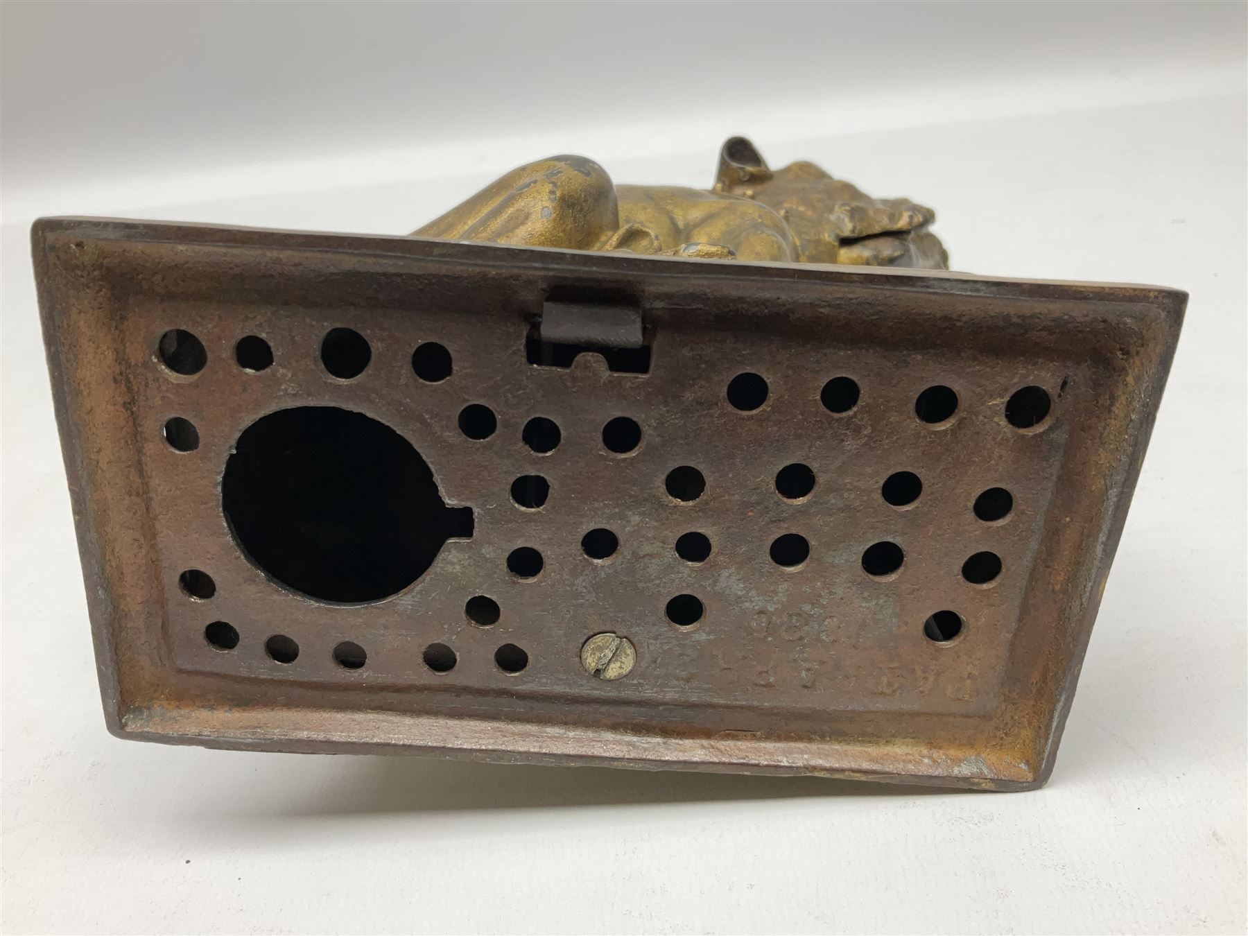 Late 19th century cast-iron mechanical money bank 'Bulldog Bank' by J & E Stevens with coin-on-nose action; patented 27th April 1880 H19.5cm