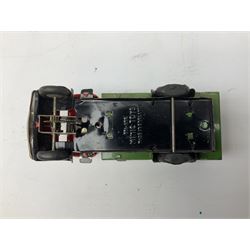 Tri-ang Minic tin-plate clockwork - London Transport Routemaster double decker bus 'Route 14 Putney' with Bovril and Tri-ang Pedal Motors advertisements; and Refuse Wagon with three sliding compartments; both unboxed (2)