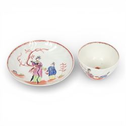 Late 18th century Chamberlain's Worcester teabowl and saucer, of wrythen form, decorated w...