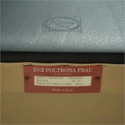 Poltrona Frau - set of eight ‘Vittoria’ dining chairs, each upholstered in black Pelle Frau leather with rolled top-cresting backs and saddle-stitched seams, raised on tapering stained beech supports