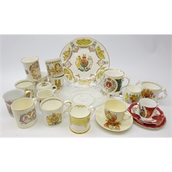  Spode loving cup 'To Celebrate the Three Hundredth Anniversary of the Founding of the Regiment', Edward VII Coronation mug, Coronation of King George pressed glass dish, Queen Victoria Diamond Jubilee mug and other commemorative wares  