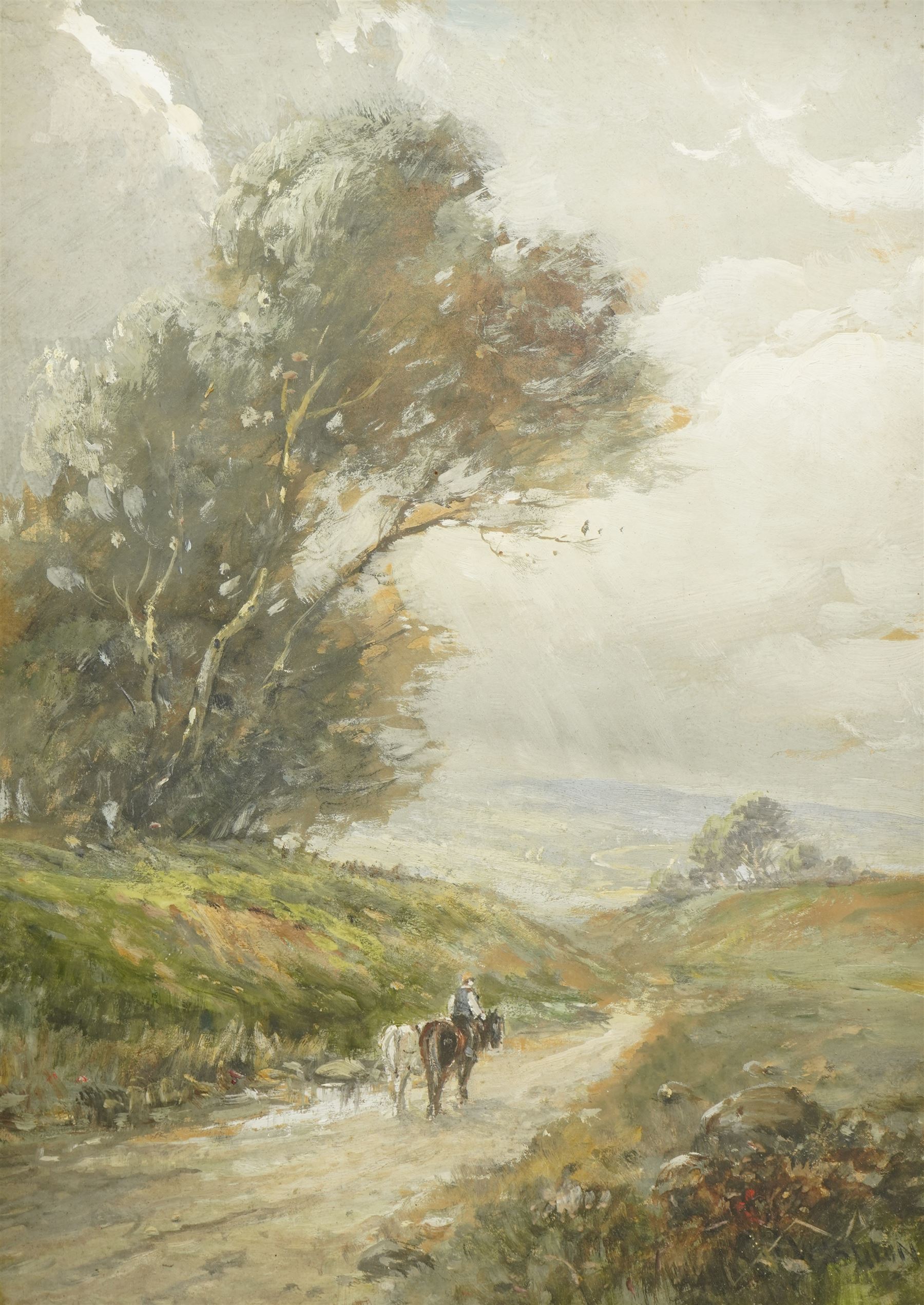 William Ashton (British 1853-1927): Horses and Rider on a Country Lane, oil on board signed 50cm x 36cm