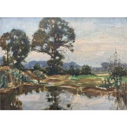 Attrib. Sir John Alfred Arnesby Brown (British 1866-1956): Pool at Dusk, oil on canvas board unsigned, attributed verso 22cm x 29cm 
Provenance: private collection, with Academy Auctions Ealing 11th December 1992 Lot 100