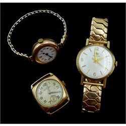 Roamer 9ct gold gentleman's wristwatch, London 1951, Marvin 9ct gold wristwatch and a ladies 9ct gold wristwatch, hallmarked, both on expandable gilt straps