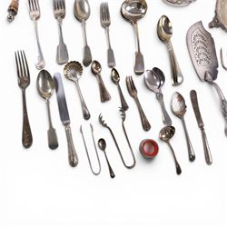 Silver plate, including waiter, two bottle coasters, funnel, cutlery, etc