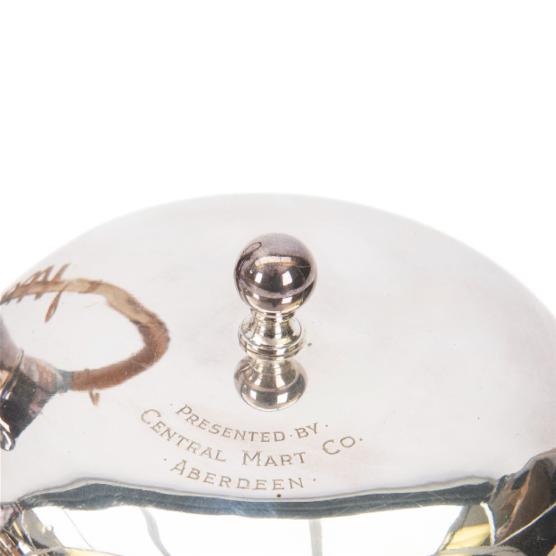 Silver plated silent butler, together with serving tray, Walker and Hall hot water jug, butter dish etc 