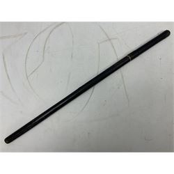 Early 20th century British Army Officer’s leather covered swagger / sword stick by Swaine & Adeney of 185 Piccadilly London; 34.5cm double edged spear point blade with etched foliate decoration and retailer’s details; stamped 'Forged in London' to the edge of the ricasso; L59.5cm overall