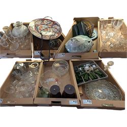 Oriental charger, together with glassware, flatware and other collectables in seven boxes 