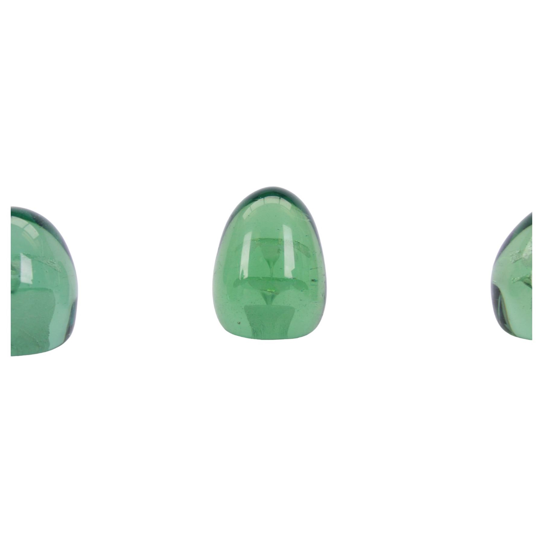Four Victorian green glass dump paperweights with floral sulphur inclusions, tallest H12cm