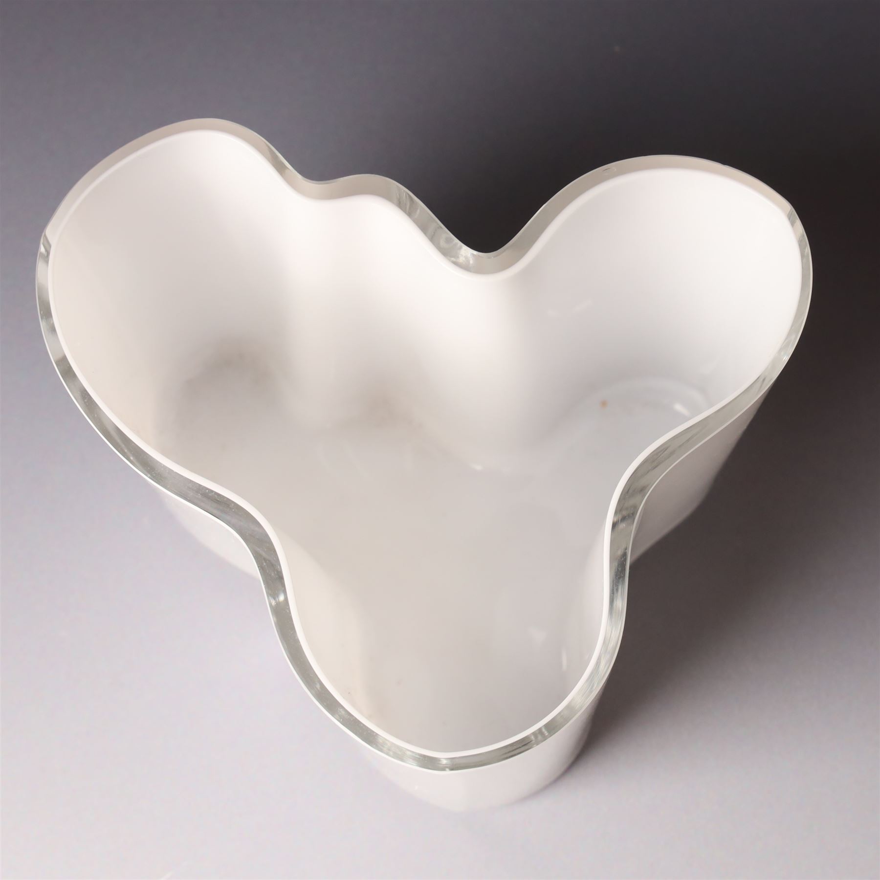 Alvar Aalto (Finnish 1898-1976) for Iittala: Set of three white glass vases, marked Alvar Aalto to base, largest H16cm (3)