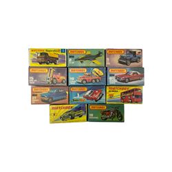Matchbox/Superfast - eleven '1-75' series models comprising 1e Mercedes Truck, 1g Dodge Challenger, 2g S-2 Jet, 5g US Mail Truck, 6e Mercedes 350sl Tourer, 9e AMX Javelin, 15e Fork Lift Truck, 17f Londoner Bus, 18f Hondarora, 19f Cement Truck and 21f Renault 5TL; all boxed (11)