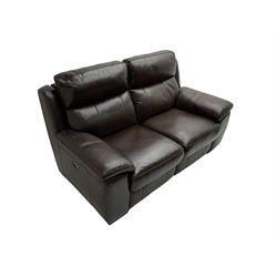 DFS - 'Cornell' two seat electric recliner sofa, upholstered in chocolate leather, button controlled with USB 
