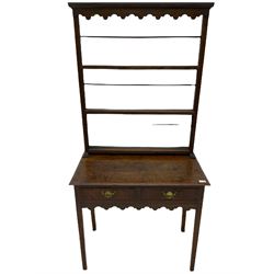 Georgian oak lowboy side table, fitted with two drawers, with plate rack