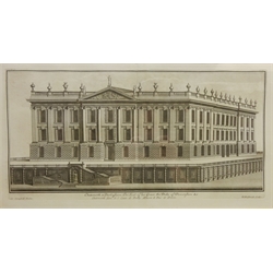  Chatsworth House and Duncomb Park, two 18th century engravings by H. Hulfbergh after Colen Campbell (British 1676 - 1729) and Todmorden Viaduct & Bridge, 19th lithograph by A. F. Tait hand coloured pub. Day & Haghe max 36cm x 50cm (3)  