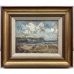 Margaret Fletcher Leadbitter (British exh.1908-1940): 'A Sunny Morning' - On the Beach near Robin Hood's Bay, oil on panel, signed titled and dated 1910 on label verso with artist's Harrogate address 18cm x 23cm