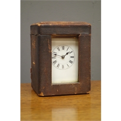  Early 20th century French brass carriage clock, with key and case, H14.5cm (including handle)  